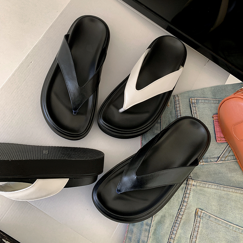 2024-summer-new-casual-solid-color-round-toe-thick-sole-flip-flops-womens-slippers