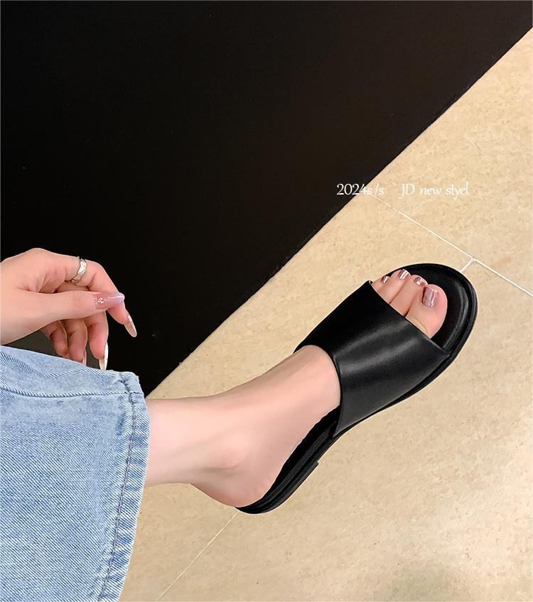 2024 Summer New Comfortable Versatile Flat Roman Style One-Band Slippers for Women Outdoor New Flat Sandals Slippers