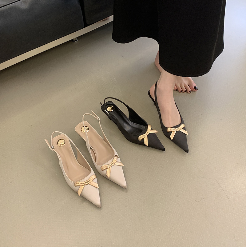 2026 New French Style Thin Heel High Heels Bridal Wedding Shoes Fashion Bow Shallow Mouth Pointed Toe Strap Sandals Women